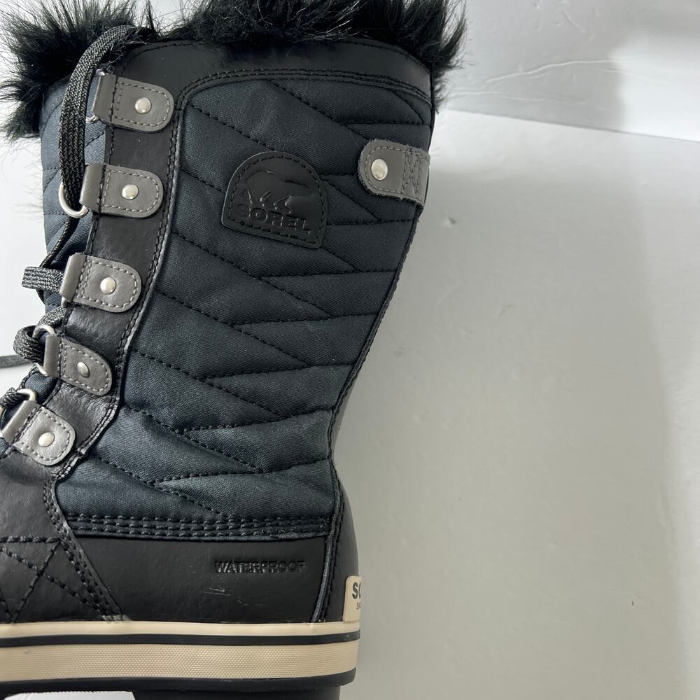 Sorel girls Faux Fur Tofino II Black Waterproof Winter Snow Boot Sz 4 - Picture 6 of 9
